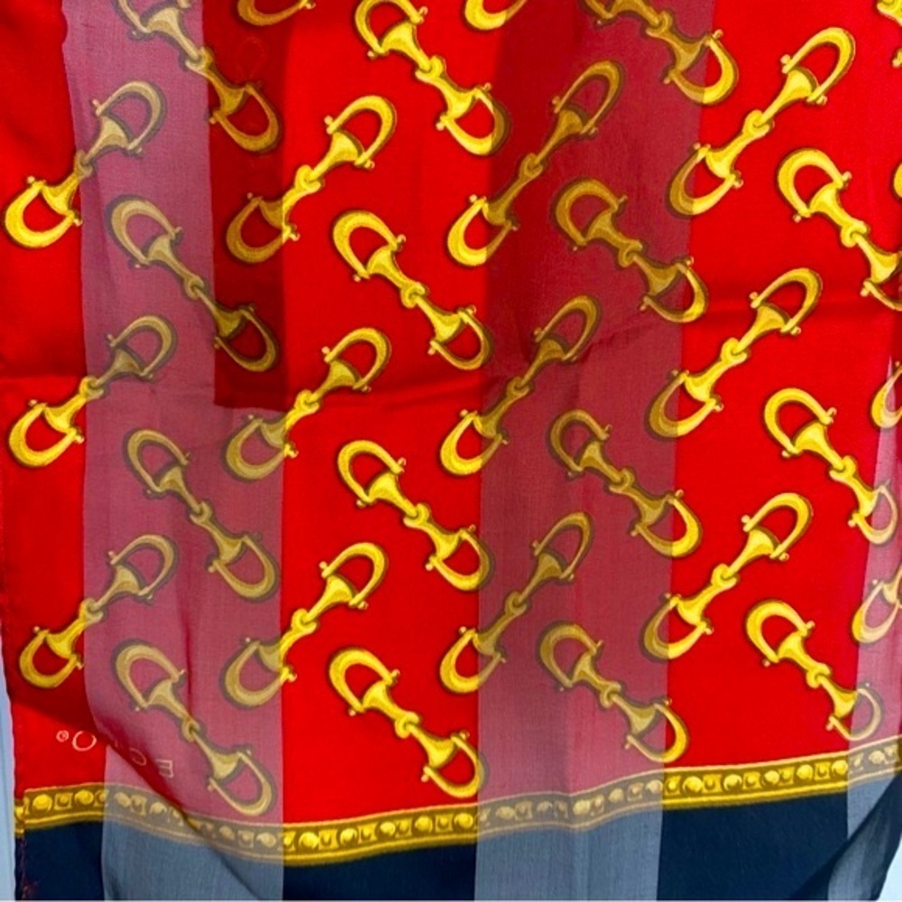 ECHO Red Gold Horse-bit Print Equestrian Silk Scarf
